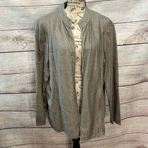 Eileen Fisher Open Jacket Tussah Silk Pockets XL Cardigan Crinkle Pop Collar